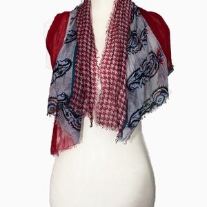 Elegant Cashmere and Silk Red Blue and Gray Women's Scarf